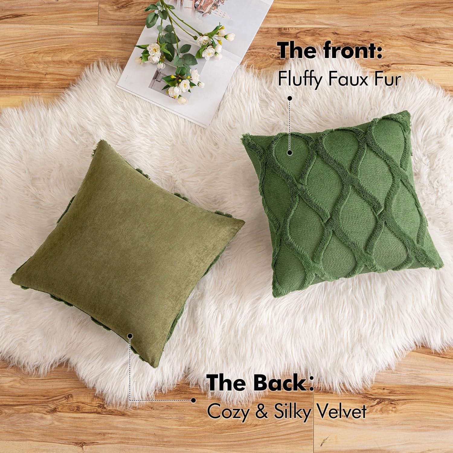 imageMIULEE Spring Decorative Throw Pillow Covers Hot Pink 20x20 Inch Set of 2 Soft Plush Faux Wool Couch Cushion Covers Farmhouse Throw Pillows for Couch Bed Sofa Living RoomMoss Green