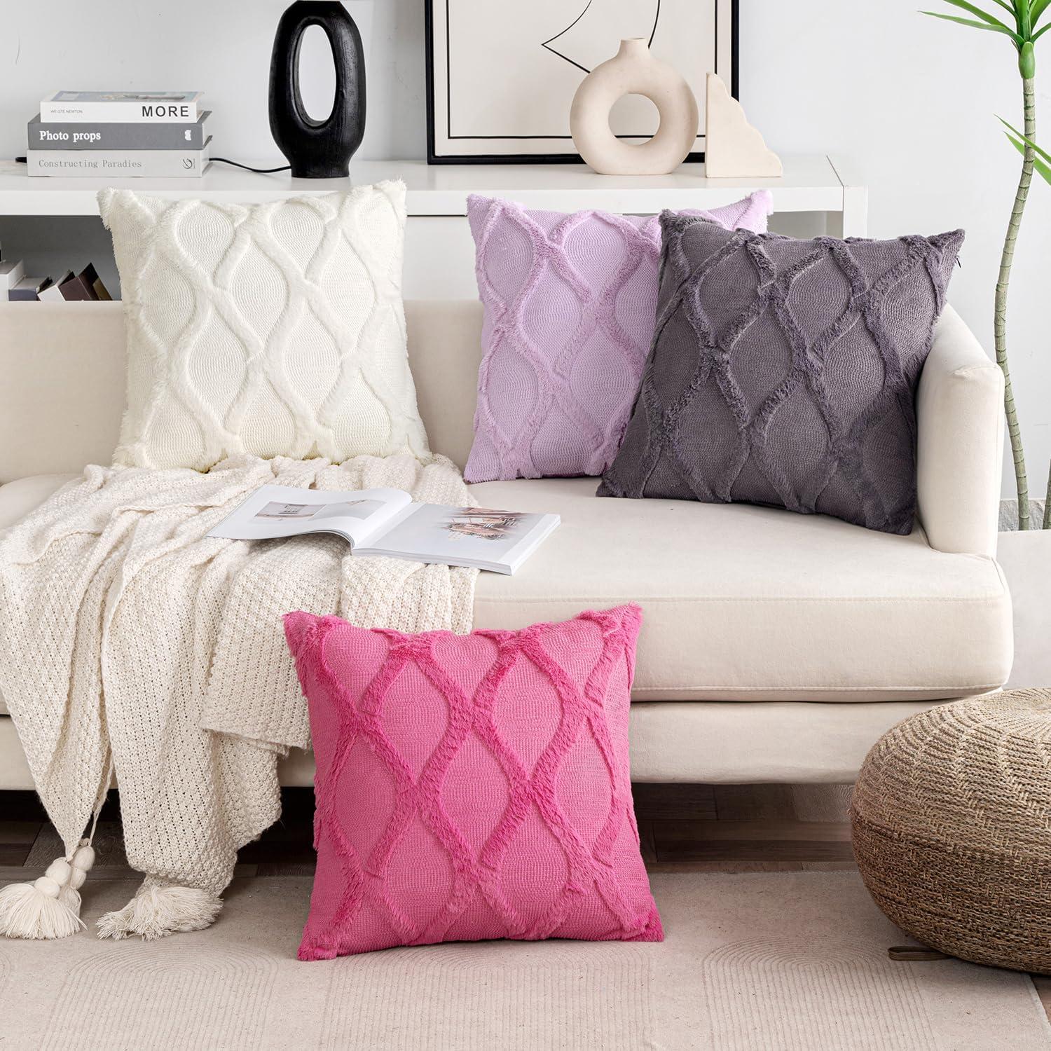 imageMIULEE Spring Decorative Throw Pillow Covers Hot Pink 20x20 Inch Set of 2 Soft Plush Faux Wool Couch Cushion Covers Farmhouse Throw Pillows for Couch Bed Sofa Living RoomHot Pink