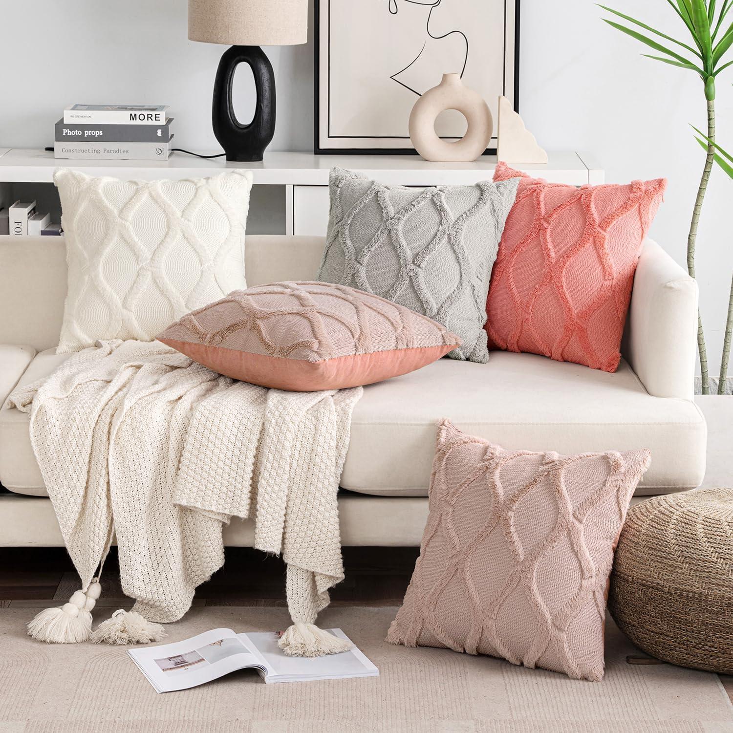 imageMIULEE Spring Decorative Throw Pillow Covers Hot Pink 20x20 Inch Set of 2 Soft Plush Faux Wool Couch Cushion Covers Farmhouse Throw Pillows for Couch Bed Sofa Living RoomBlush Pink