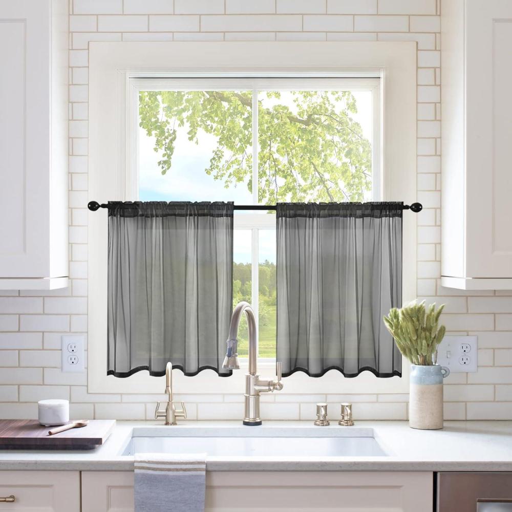 imageMIULEE 2 Panels Red Solid Color Sheer Christmas Window Curtains Elegant Window Voile PanelsDrapesTreatment for Bedroom Living Room 54X54 InchesBlack