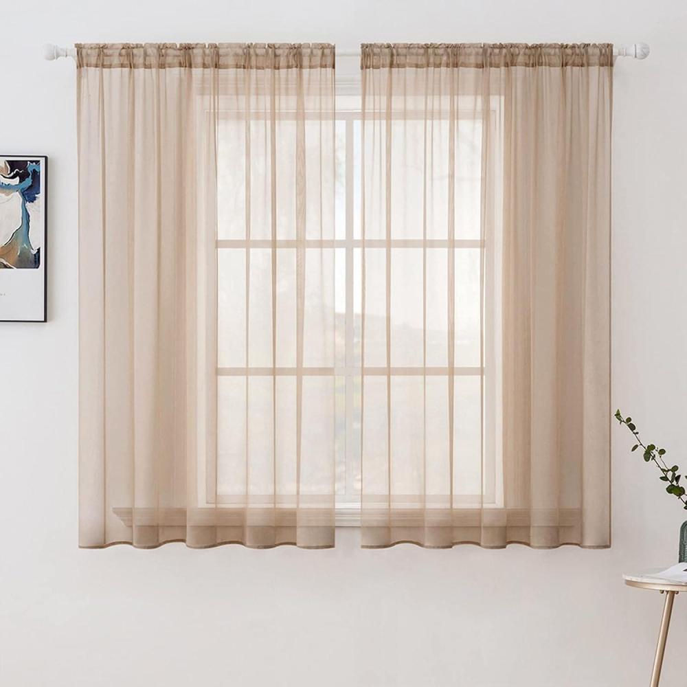 imageMIULEE 2 Panels Red Solid Color Sheer Christmas Window Curtains Elegant Window Voile PanelsDrapesTreatment for Bedroom Living Room 54X54 InchesBrown