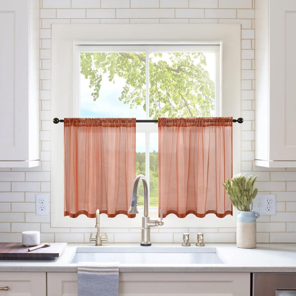 imageMIULEE 2 Panels Red Solid Color Sheer Christmas Window Curtains Elegant Window Voile PanelsDrapesTreatment for Bedroom Living Room 54X54 InchesBurnt Orange