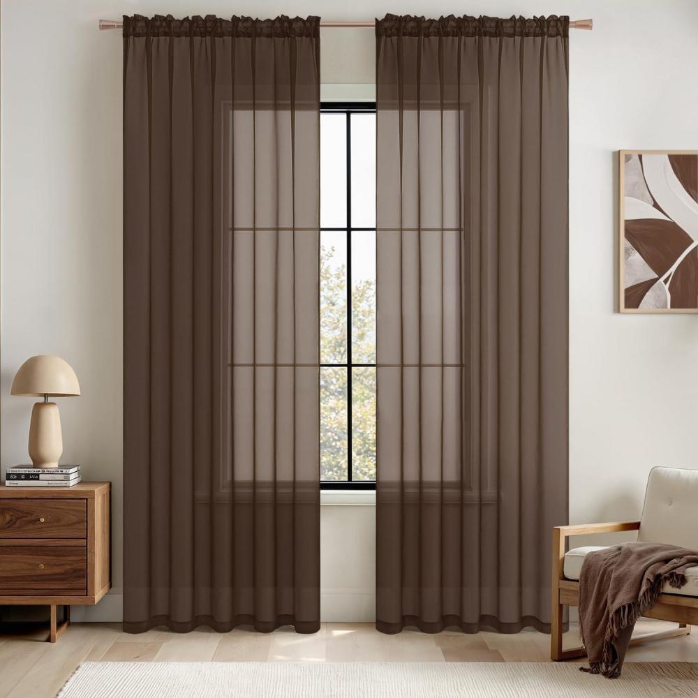 imageMIULEE 2 Panels Red Solid Color Sheer Christmas Window Curtains Elegant Window Voile PanelsDrapesTreatment for Bedroom Living Room 54X54 InchesChocolate Brown