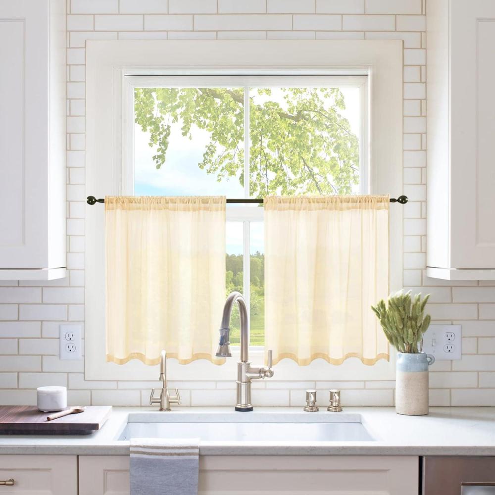 imageMIULEE 2 Panels Red Solid Color Sheer Christmas Window Curtains Elegant Window Voile PanelsDrapesTreatment for Bedroom Living Room 54X54 InchesCream Beige