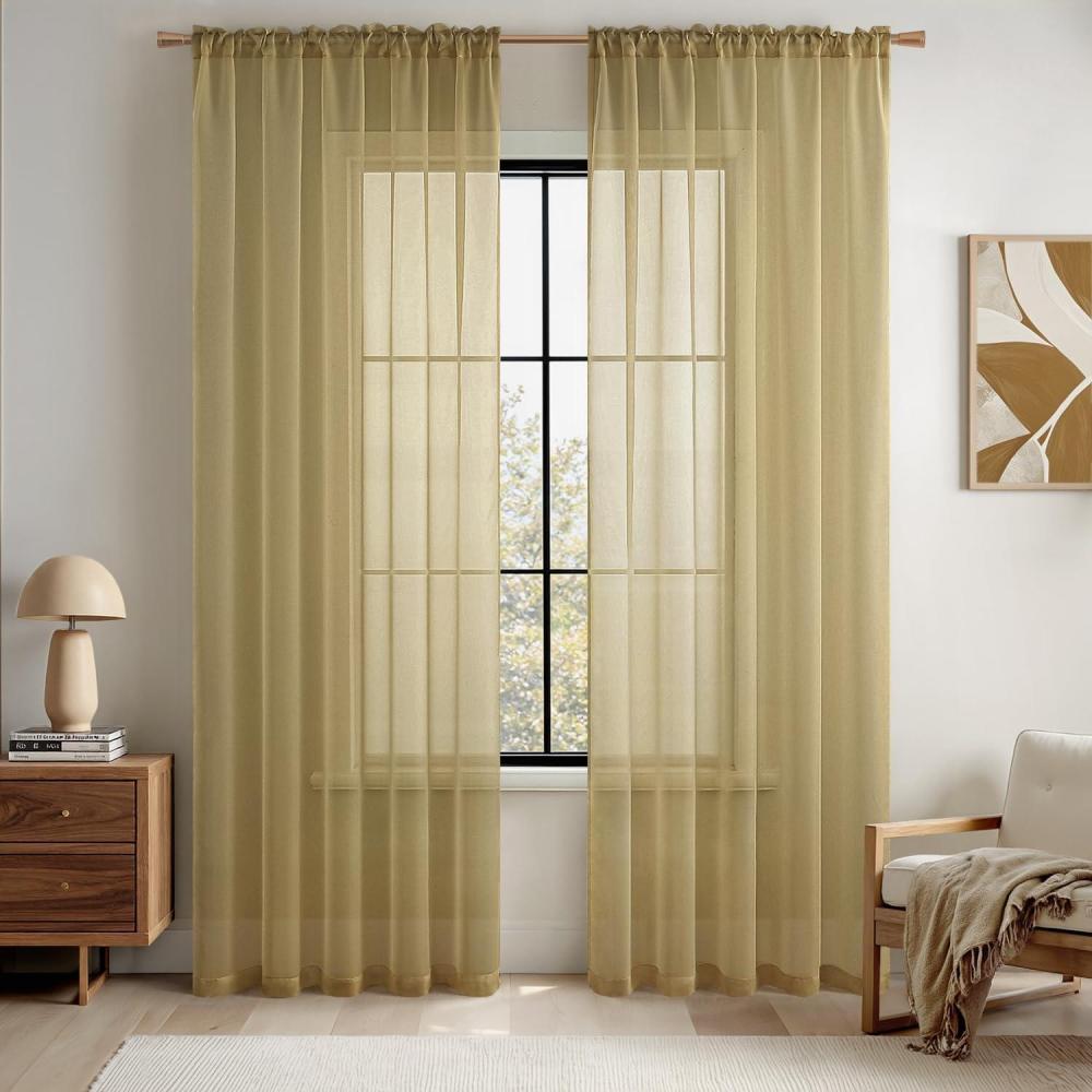 imageMIULEE 2 Panels Red Solid Color Sheer Christmas Window Curtains Elegant Window Voile PanelsDrapesTreatment for Bedroom Living Room 54X54 InchesDark Gold