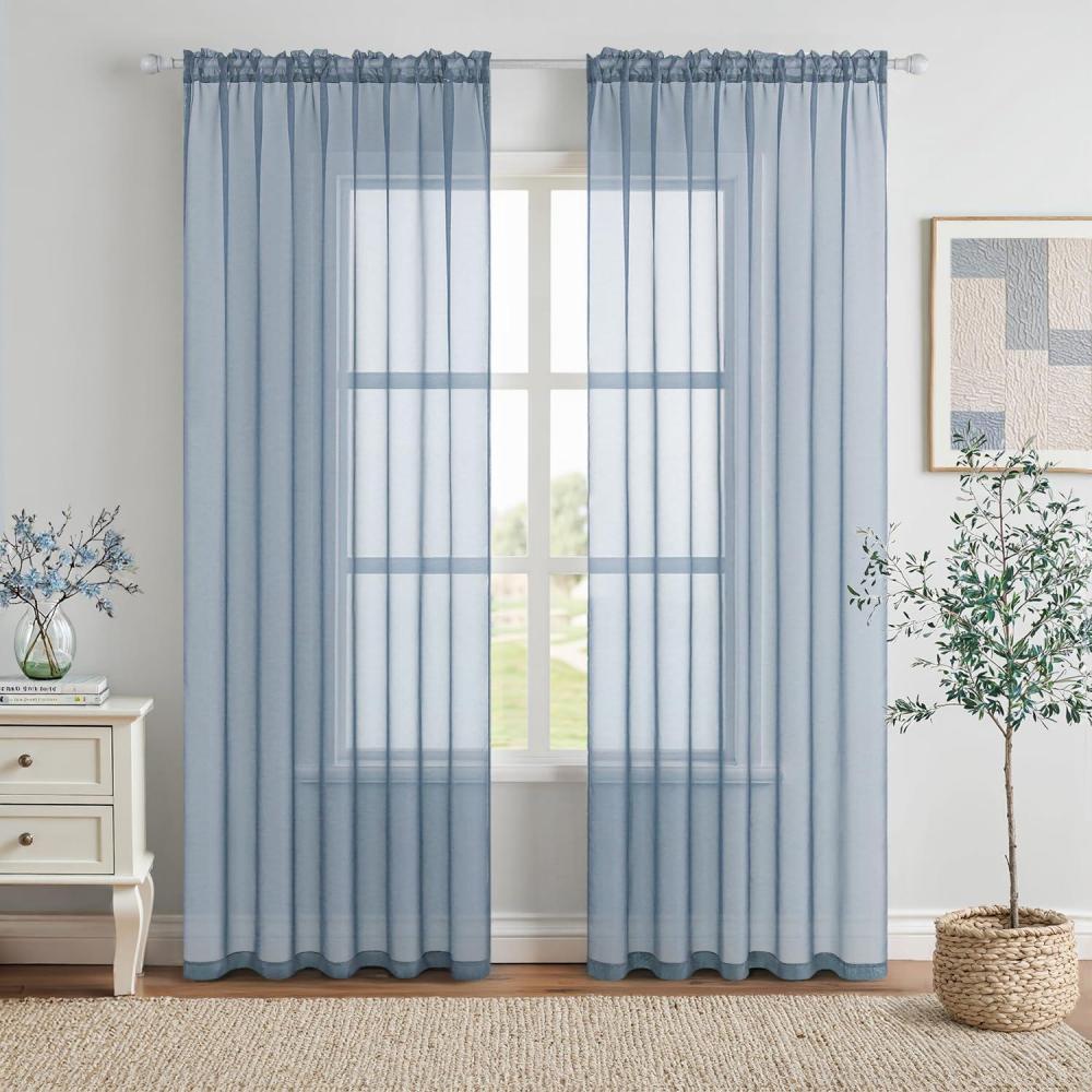 imageMIULEE 2 Panels Red Solid Color Sheer Christmas Window Curtains Elegant Window Voile PanelsDrapesTreatment for Bedroom Living Room 54X54 InchesDusty Blue
