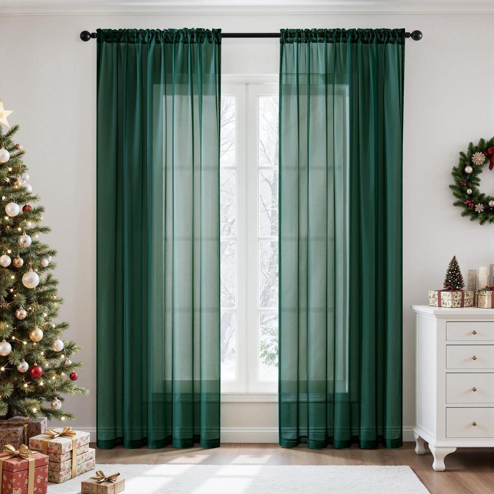 imageMIULEE 2 Panels Red Solid Color Sheer Christmas Window Curtains Elegant Window Voile PanelsDrapesTreatment for Bedroom Living Room 54X54 InchesHunter Green
