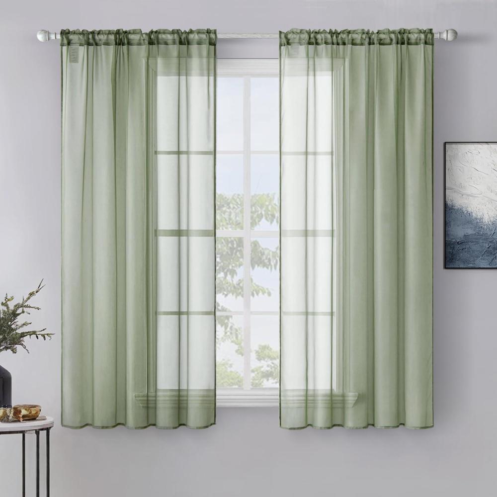 imageMIULEE 2 Panels Red Solid Color Sheer Christmas Window Curtains Elegant Window Voile PanelsDrapesTreatment for Bedroom Living Room 54X54 InchesSage Green