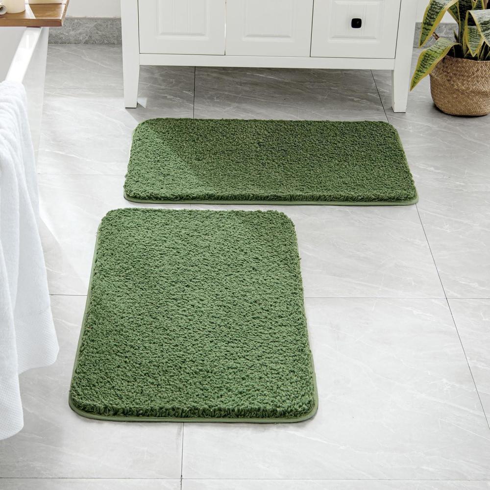 imageMIULEE Pink Bathroom Rugs Sets 2 Piece Including U Shaped Toilet Rug Soft Absorbent Bath Mats with Non Slip Rubber Backside for Bathroom Floor Tub Machine Washable Blush U 20x2420x30Moss Green