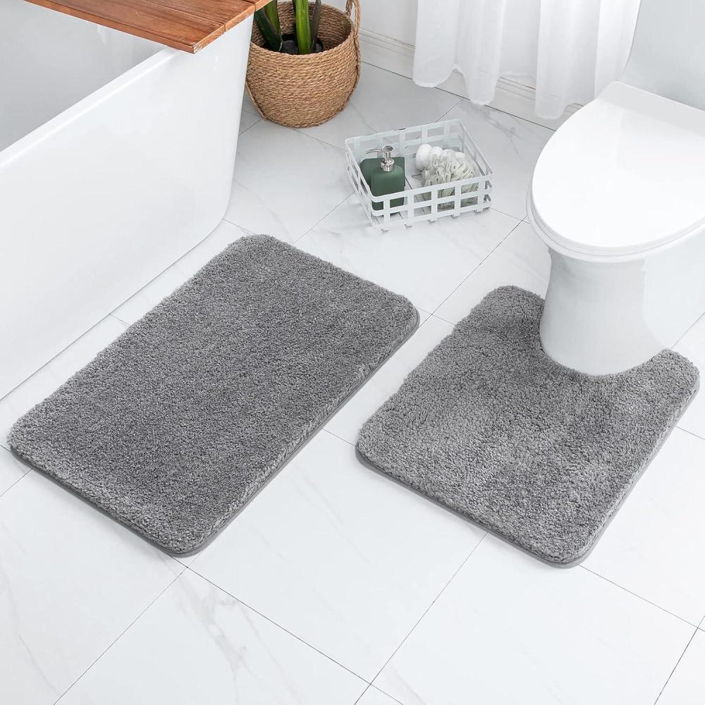imageMIULEE Pink Bathroom Rugs Sets 2 Piece Including U Shaped Toilet Rug Soft Absorbent Bath Mats with Non Slip Rubber Backside for Bathroom Floor Tub Machine Washable Blush U 20x2420x30Grey