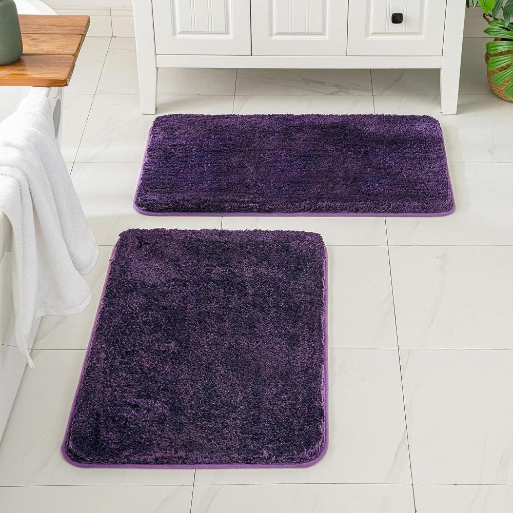 imageMIULEE Pink Bathroom Rugs Sets 2 Piece Including U Shaped Toilet Rug Soft Absorbent Bath Mats with Non Slip Rubber Backside for Bathroom Floor Tub Machine Washable Blush U 20x2420x30Dark Purple