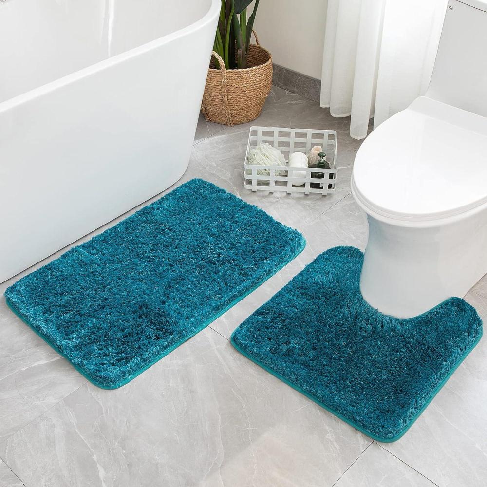 imageMIULEE Pink Bathroom Rugs Sets 2 Piece Including U Shaped Toilet Rug Soft Absorbent Bath Mats with Non Slip Rubber Backside for Bathroom Floor Tub Machine Washable Blush U 20x2420x30Teal
