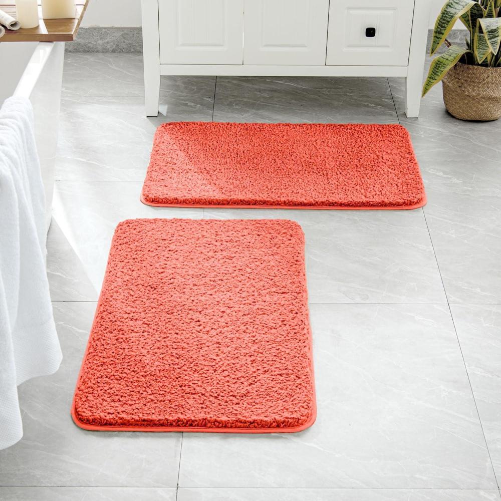 imageMIULEE Pink Bathroom Rugs Sets 2 Piece Including U Shaped Toilet Rug Soft Absorbent Bath Mats with Non Slip Rubber Backside for Bathroom Floor Tub Machine Washable Blush U 20x2420x30Living Coral