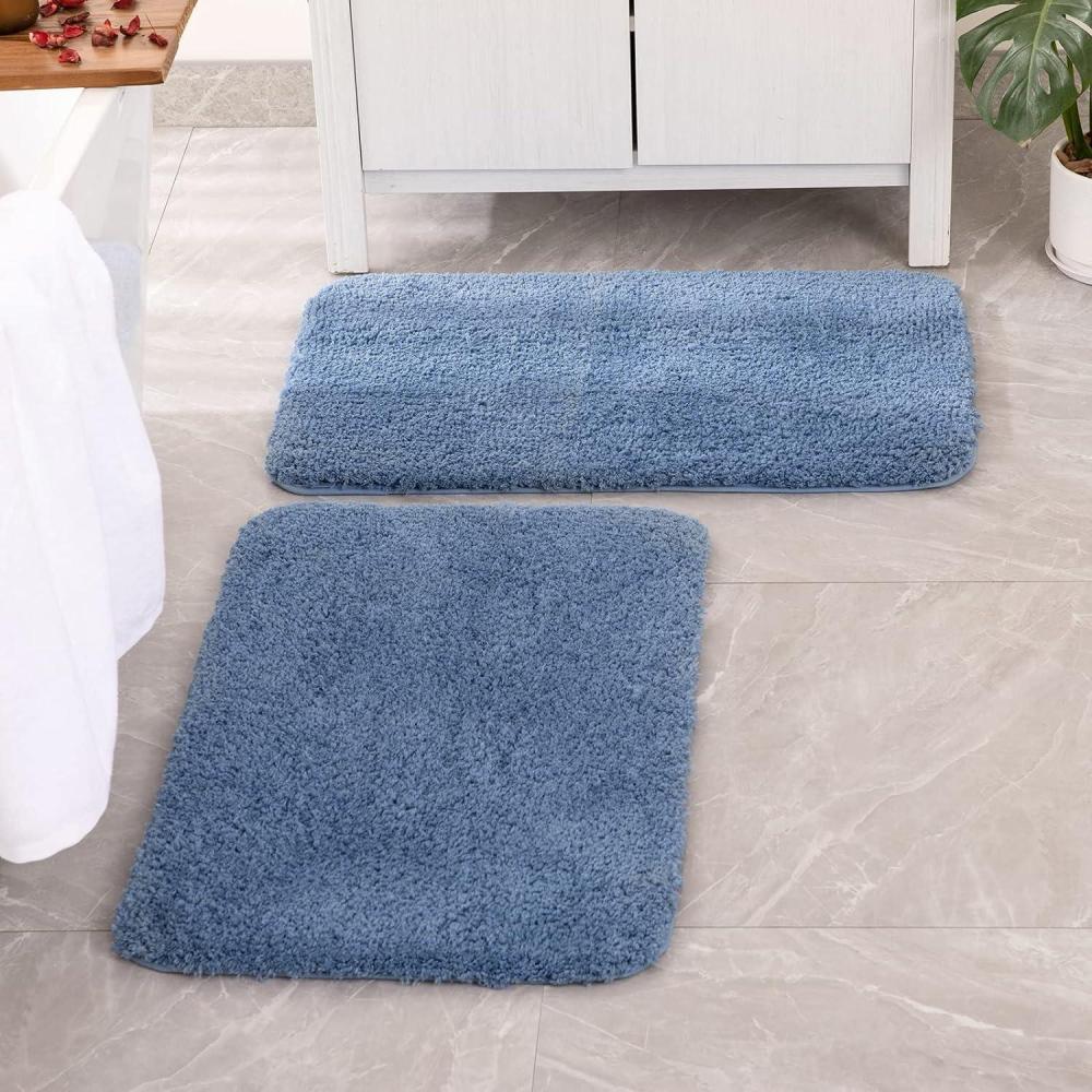 imageMIULEE Pink Bathroom Rugs Sets 2 Piece Including U Shaped Toilet Rug  Soft Absorbent Bath Mats with Non Slip Rubber Backside for Bathroom Floor Tub  Machine Washable  Blush U 20x2420x30Blue