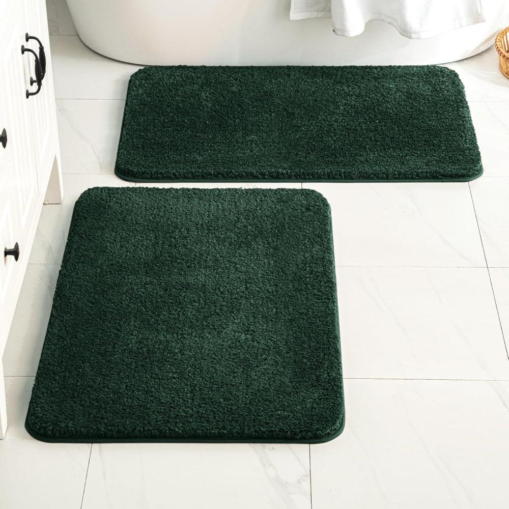 imageMIULEE Pink Bathroom Rugs Sets 2 Piece Including U Shaped Toilet Rug Soft Absorbent Bath Mats with Non Slip Rubber Backside for Bathroom Floor Tub Machine Washable Blush U 20x2420x30Dark Green
