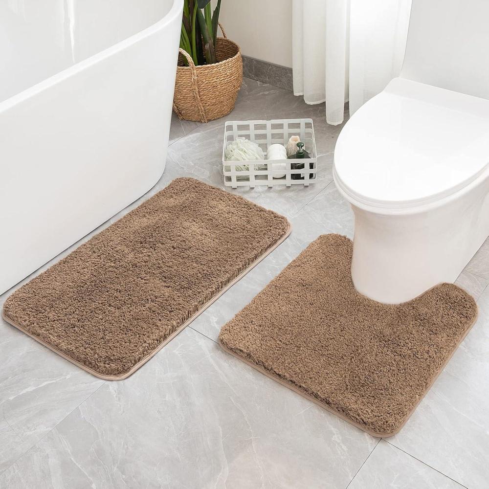 imageMIULEE Pink Bathroom Rugs Sets 2 Piece Including U Shaped Toilet Rug Soft Absorbent Bath Mats with Non Slip Rubber Backside for Bathroom Floor Tub Machine Washable Blush U 20x2420x30Light Brown