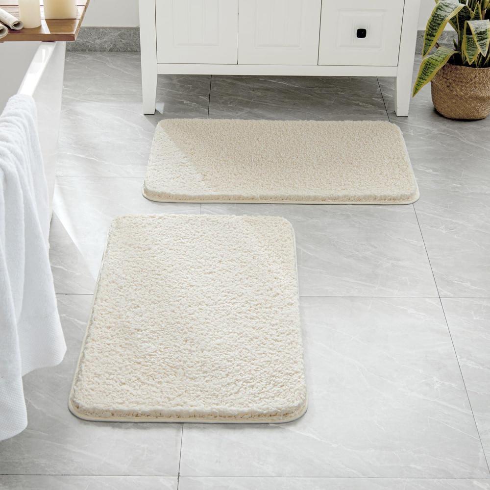 imageMIULEE Pink Bathroom Rugs Sets 2 Piece Including U Shaped Toilet Rug Soft Absorbent Bath Mats with Non Slip Rubber Backside for Bathroom Floor Tub Machine Washable Blush U 20x2420x30Ivory