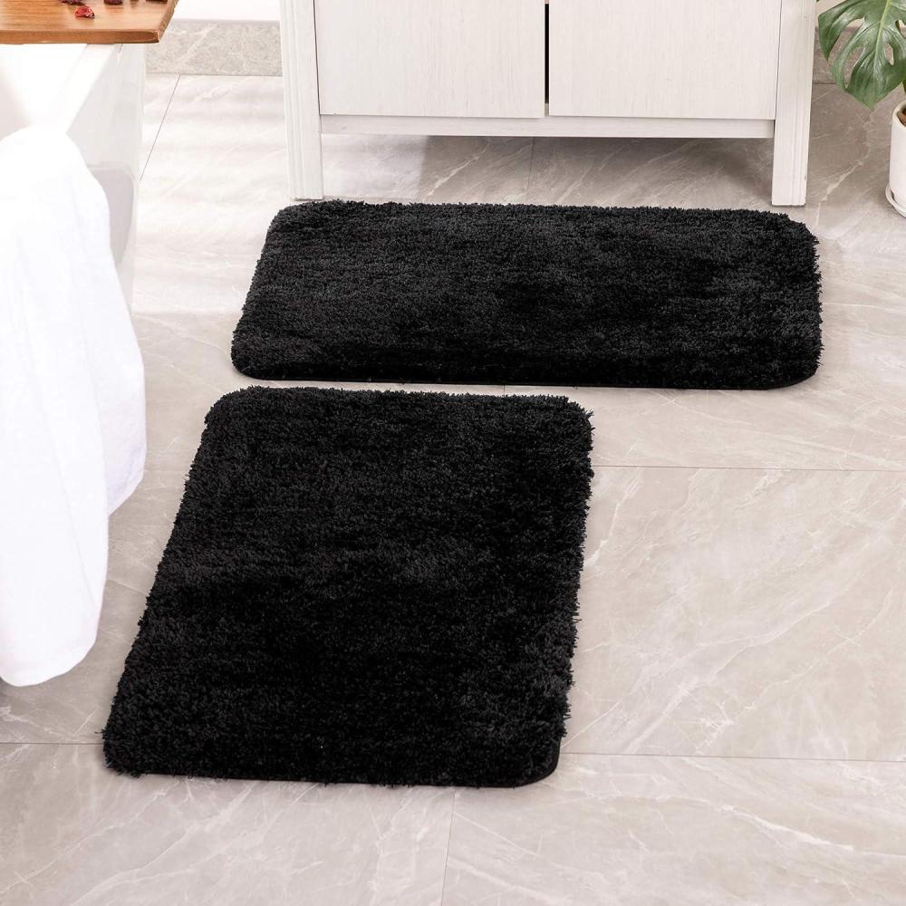 imageMIULEE Pink Bathroom Rugs Sets 2 Piece Including U Shaped Toilet Rug Soft Absorbent Bath Mats with Non Slip Rubber Backside for Bathroom Floor Tub Machine Washable Blush U 20x2420x30Black