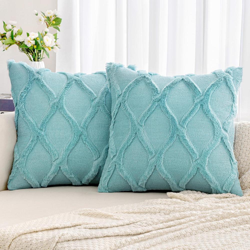 imageMIULEE Spring Decorative Throw Pillow Covers Hot Pink 20x20 Inch Set of 2 Soft Plush Faux Wool Couch Cushion Covers Farmhouse Throw Pillows for Couch Bed Sofa Living RoomSky Blue