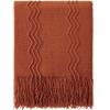 MIULEE Moss Green Knitted Throw Blanket for Couch Textured Knit Blanket with Tassels Cozy Woven Bed Blanket for Sofa Bed Chair Wave Pattern Spring Home Decor for All Seasons 50″x60″(Rust)