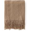MIULEE Moss Green Knitted Throw Blanket for Couch Textured Knit Blanket with Tassels Cozy Woven Bed Blanket for Sofa Bed Chair Wave Pattern Spring Home Decor for All Seasons 50″x60″(Tan Taupe)