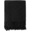 MIULEE Moss Green Knitted Throw Blanket for Couch Textured Knit Blanket with Tassels Cozy Woven Bed Blanket for Sofa Bed Chair Wave Pattern Spring Home Decor for All Seasons 50″x60″(Black)