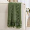 MIULEE Moss Green Knitted Throw Blanket for Couch Textured Knit Blanket with Tassels Cozy Woven Bed Blanket for Sofa Bed Chair Wave Pattern Spring Home Decor for All Seasons 50″x60″(Moss Green)