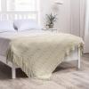 MIULEE Moss Green Knitted Throw Blanket for Couch Textured Knit Blanket with Tassels Cozy Woven Bed Blanket for Sofa Bed Chair Wave Pattern Spring Home Decor for All Seasons 50″x60″(Beige)