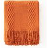 MIULEE Moss Green Knitted Throw Blanket for Couch Textured Knit Blanket with Tassels Cozy Woven Bed Blanket for Sofa Bed Chair Wave Pattern Spring Home Decor for All Seasons 50″x60″(Burnt Orange)