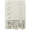 MIULEE Moss Green Knitted Throw Blanket for Couch Textured Knit Blanket with Tassels Cozy Woven Bed Blanket for Sofa Bed Chair Wave Pattern Spring Home Decor for All Seasons 50″x60″(Cream White)