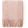 MIULEE Moss Green Knitted Throw Blanket for Couch Textured Knit Blanket with Tassels Cozy Woven Bed Blanket for Sofa Bed Chair Wave Pattern Spring Home Decor for All Seasons 50″x60″(Pink)