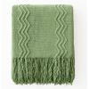 MIULEE Moss Green Knitted Throw Blanket for Couch Textured Knit Blanket with Tassels Cozy Woven Bed Blanket for Sofa Bed Chair Wave Pattern Spring Home Decor for All Seasons 50″x60″(Sage Green)