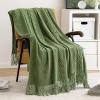 MIULEE Moss Green Knitted Throw Blanket for Couch Textured Knit Blanket with Tassels Cozy Woven Bed Blanket for Sofa Bed Chair Wave Pattern Spring Home Decor for All Seasons 50″x60″(Moss Green)