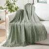 MIULEE Moss Green Knitted Throw Blanket for Couch Textured Knit Blanket with Tassels Cozy Woven Bed Blanket for Sofa Bed Chair Wave Pattern Spring Home Decor for All Seasons 50″x60″(Sage)
