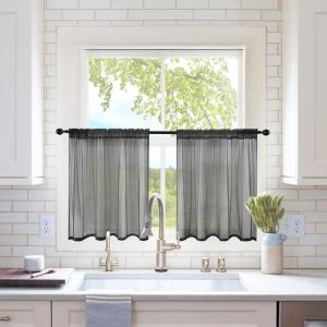 MIULEE 2 Panels Red Solid Color Sheer Christmas Window Curtains Elegant Window Voile Panels/Drapes/Treatment for Bedroom Living Room (54X54 Inches)(Black)