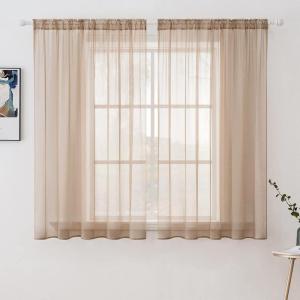 MIULEE 2 Panels Red Solid Color Sheer Christmas Window Curtains Elegant Window Voile Panels/Drapes/Treatment for Bedroom Living Room (54X54 Inches)(Brown)