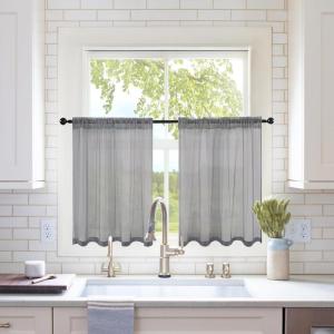 MIULEE 2 Panels Red Solid Color Sheer Christmas Window Curtains Elegant Window Voile Panels/Drapes/Treatment for Bedroom Living Room (54X54 Inches)(Charcoal Grey)