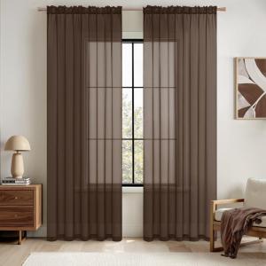 MIULEE 2 Panels Red Solid Color Sheer Christmas Window Curtains Elegant Window Voile Panels/Drapes/Treatment for Bedroom Living Room (54X54 Inches)(Chocolate Brown)