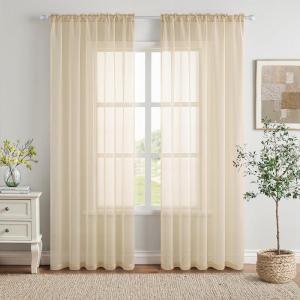MIULEE 2 Panels Red Solid Color Sheer Christmas Window Curtains Elegant Window Voile Panels/Drapes/Treatment for Bedroom Living Room (54X54 Inches)(Cream)
