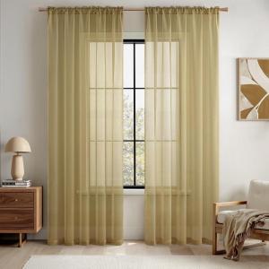 MIULEE 2 Panels Red Solid Color Sheer Christmas Window Curtains Elegant Window Voile Panels/Drapes/Treatment for Bedroom Living Room (54X54 Inches)(Dark Gold)