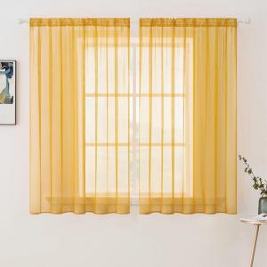 MIULEE 2 Panels Red Solid Color Sheer Christmas Window Curtains Elegant Window Voile Panels/Drapes/Treatment for Bedroom Living Room (54X54 Inches)(Gold)