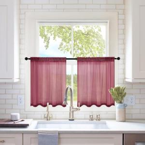 MIULEE 2 Panels Red Solid Color Sheer Christmas Window Curtains Elegant Window Voile Panels/Drapes/Treatment for Bedroom Living Room (54X54 Inches)(Maroon Red)