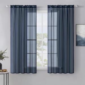 MIULEE 2 Panels Red Solid Color Sheer Christmas Window Curtains Elegant Window Voile Panels/Drapes/Treatment for Bedroom Living Room (54X54 Inches)(Navy Blue)