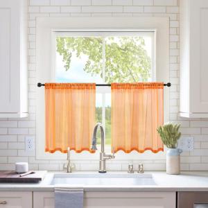 MIULEE 2 Panels Red Solid Color Sheer Christmas Window Curtains Elegant Window Voile Panels/Drapes/Treatment for Bedroom Living Room (54X54 Inches)(Orange)