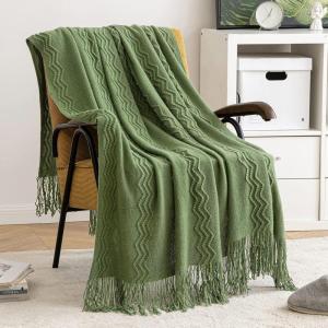 MIULEE Moss Green Knitted Throw Blanket for Couch Textured Knit Blanket with Tassels Cozy Woven Bed Blanket for Sofa Bed Chair Wave Pattern Spring Home Decor for All Seasons 50″x60″(Moss Green)