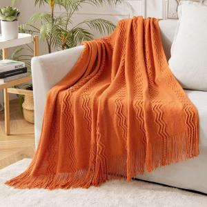 MIULEE Moss Green Knitted Throw Blanket for Couch Textured Knit Blanket with Tassels Cozy Woven Bed Blanket for Sofa Bed Chair Wave Pattern Spring Home Decor for All Seasons 50″x60″(Burnt Orange)