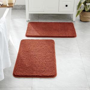 MIULEE Pink Bathroom Rugs Sets 2 Piece Including U Shaped Toilet Rug – Soft Absorbent Bath Mats with Non Slip Rubber Backside for Bathroom Floor, Tub – Machine Washable – Blush, U 20”x24”+20”x30”(Rust)