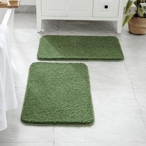 MIULEE Pink Bathroom Rugs Sets 2 Piece Including U Shaped Toilet Rug – Soft Absorbent Bath Mats with Non Slip Rubber Backside for Bathroom Floor, Tub – Machine Washable – Blush, U 20”x24”+20”x30”(Moss Green)
