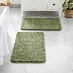 MIULEE Pink Bathroom Rugs Sets 2 Piece Including U Shaped Toilet Rug – Soft Absorbent Bath Mats with Non Slip Rubber Backside for Bathroom Floor, Tub – Machine Washable – Blush, U 20”x24”+20”x30”(Sage)