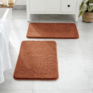 MIULEE Pink Bathroom Rugs Sets 2 Piece Including U Shaped Toilet Rug – Soft Absorbent Bath Mats with Non Slip Rubber Backside for Bathroom Floor, Tub – Machine Washable – Blush, U 20”x24”+20”x30”(Burnt Orange)